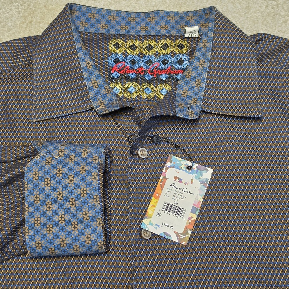 Robert Graham Bayview Sport Shirt 3XL NWT Blue Black Geometric Classic Fit